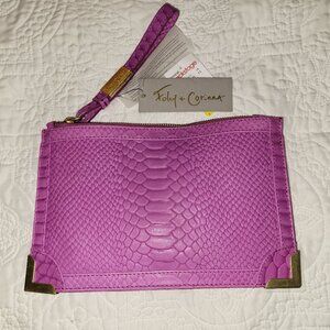 Foley & Corinna Genesis Wristlet Clutch in Fuchsia Snake.